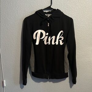 Pink Victoria Secret Black and Gray Zip-Up Hoodie